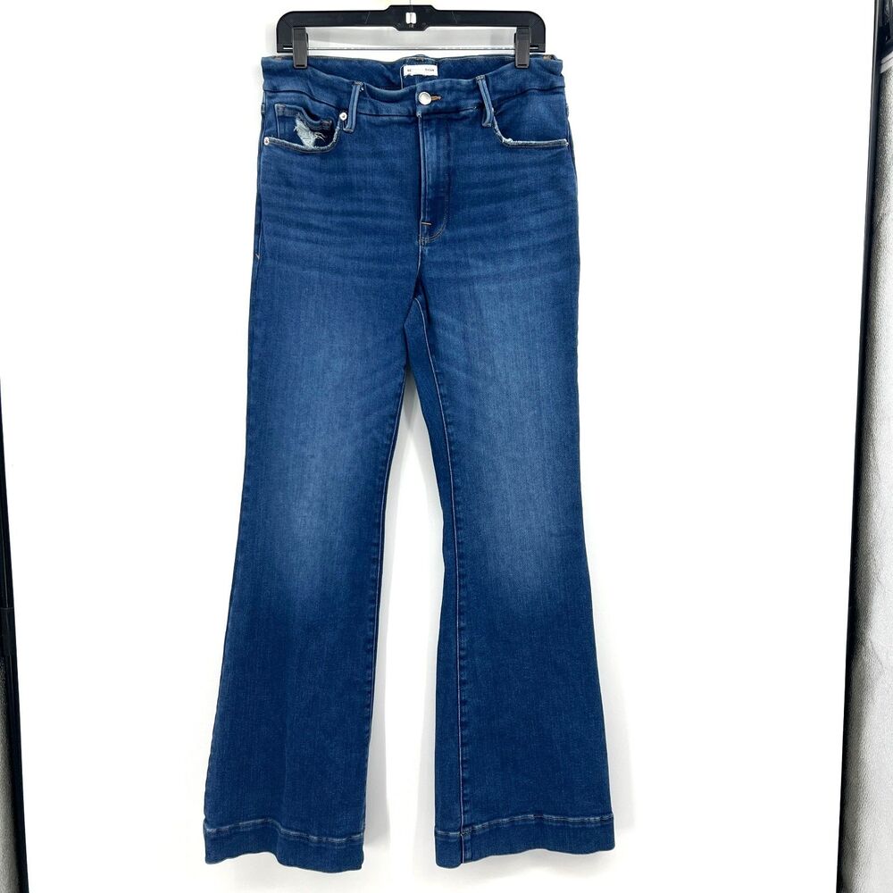 Good American Flare Jeans Womens 10/30 High Rise Distressed Medium Wash Denim